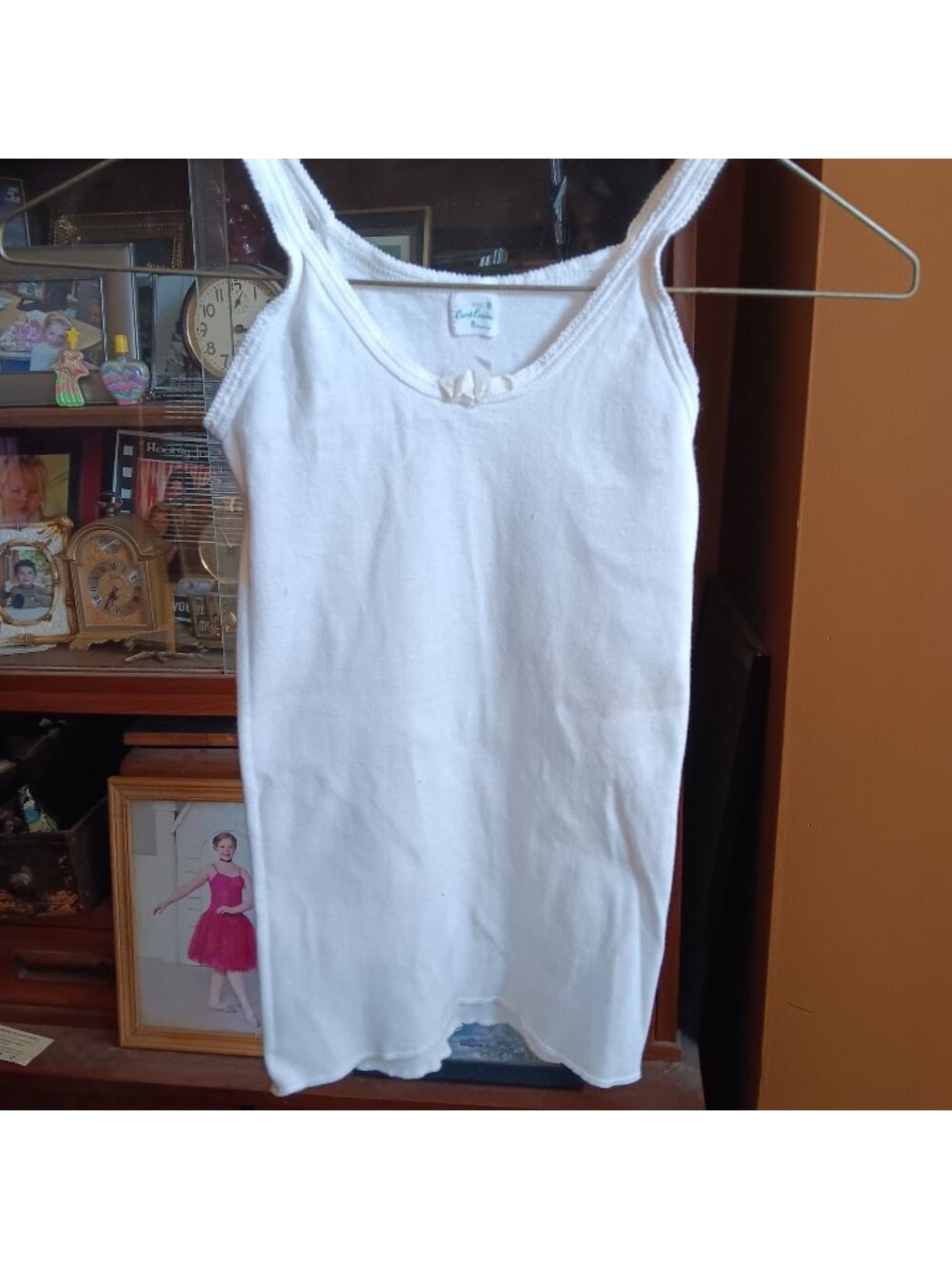 Girls sz 8 1960's Vintage White Tank Top With Bow Accent Cotton Penneys